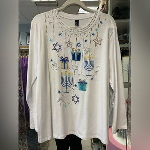 Hanukkah Embroidery 100% Cotton L/S tee.